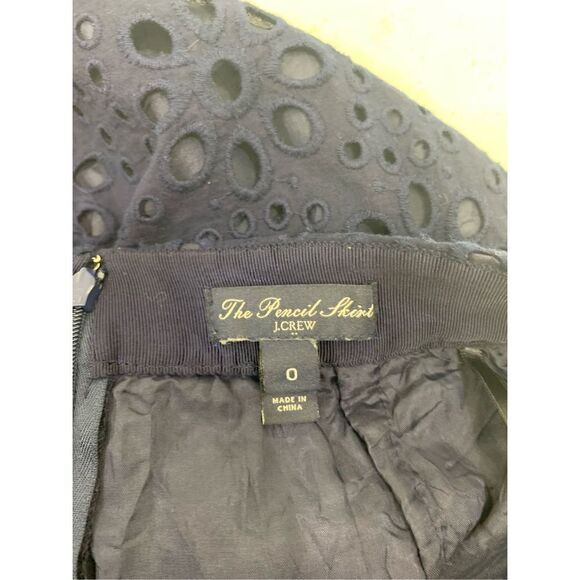 J Crew The Pencil Skirt Navy Eyelet Size 0 - Picture 6 of 9